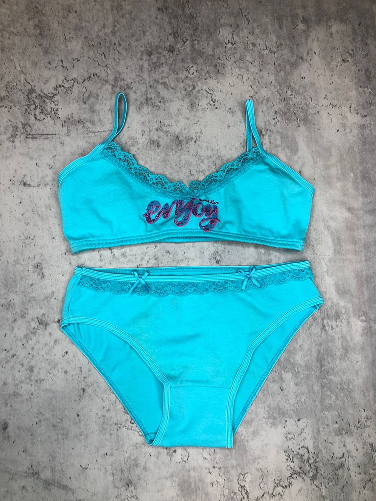 CONJNTO DE NENA DE TOP CON CULOTTE DE ALGODÓN LISO CON PUNTILLITA