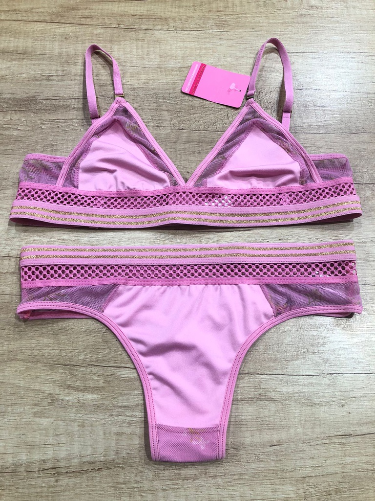 OFERTON! - CONJUNTO TRIANGULITO DE MICROFIBRA Y TUL ESTAMPADO CON CULOTELESS