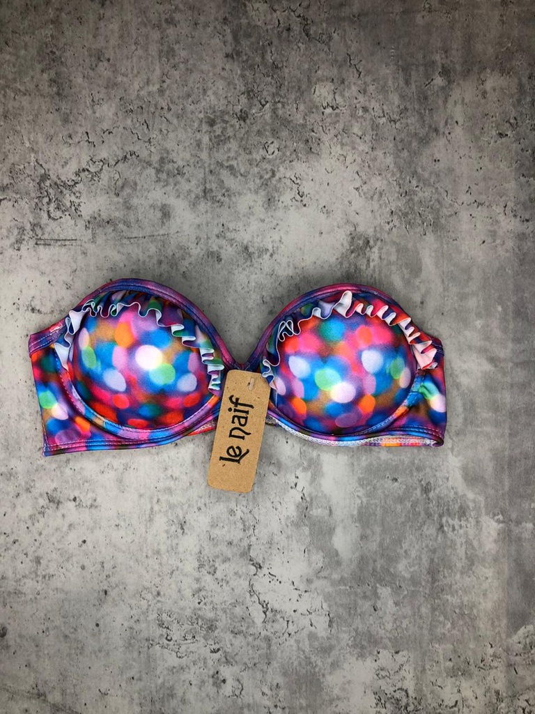 MALLA STRAPLESS SOFT CON ARCO ESTAMPADO CON VOLADO