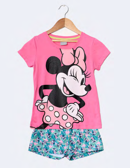 VER. PIJAMA REMERA MANGAS CORTA Y SHORT ESTAMPADO "MINNIE"