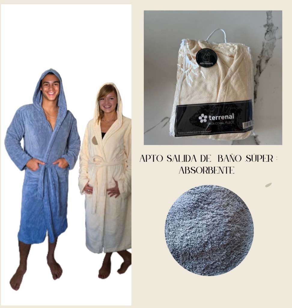 DESCUENTO 10% LIQUIDACION DE TEMPORADA! INV. BATA CORAL FLEECE CON CAPUCHA apta para salida de baño