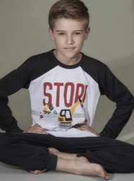 [MKP4054]  INV. PIJAMA DE JERSEY CON ESTAMPA STOP Y PUÑOS. BRILLA EN LA OSCURIDAD NENE