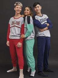 [MKP4115]  INV. PIJAMA CONJUNTO  TEEN JER.MGA.LGA.OVERSIZE C/EST.REC."COLLEGE"