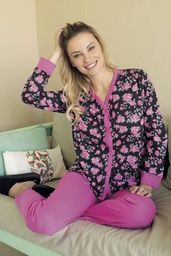 [PIA321] DESCUENTO 15% LIQUIDACION DE TEMPORADA!  INV. PIJAMA DAMA  REMERA MANGAS LARGAS ABOTONADA ESTAMPADA CON PANTALON LISO