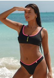 [KIE14231] VER. MALLA BIKINI TOP DEPORTIVO CON CIERRE DE TRICOT TEXTURADO Y COLALES