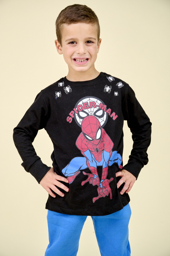 REMERA DE JERSEY ML ESTAMPADA "SPIDERMAN" CON PUÑOS