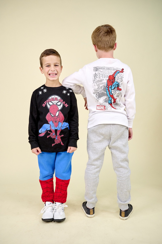 REMERA DE JERSEY ML DOBLE ESTAMPA "SPIDERMAN" CON PUÑOS