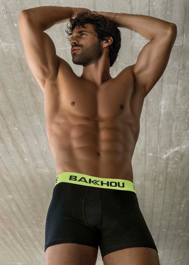 BOXER DE ALGODON Y LYCRA LISO CON ELASTICO BAKHOU BASICO EN TONOS FLUO