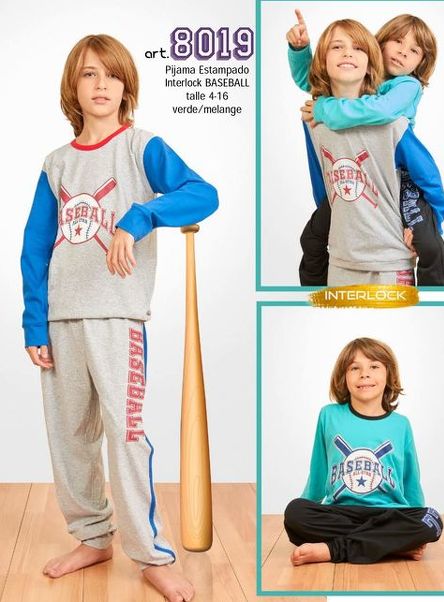  INV. PIJAMA INTERLOCK ESTAMPADO "BASEBALL"