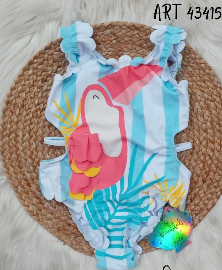 VER. MALLA ENTERA PREMIUM SUBLIMADA "TUCAN" CON FRUNCE EN BRETELES Y TIRAS LATERALES - POSTO