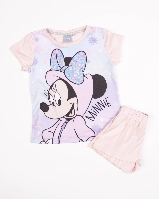 VER. PIJAMA DE ALGODON MANGA CORTA REMERA SUBLIMADA "MINNIE" Y SHORT LISO