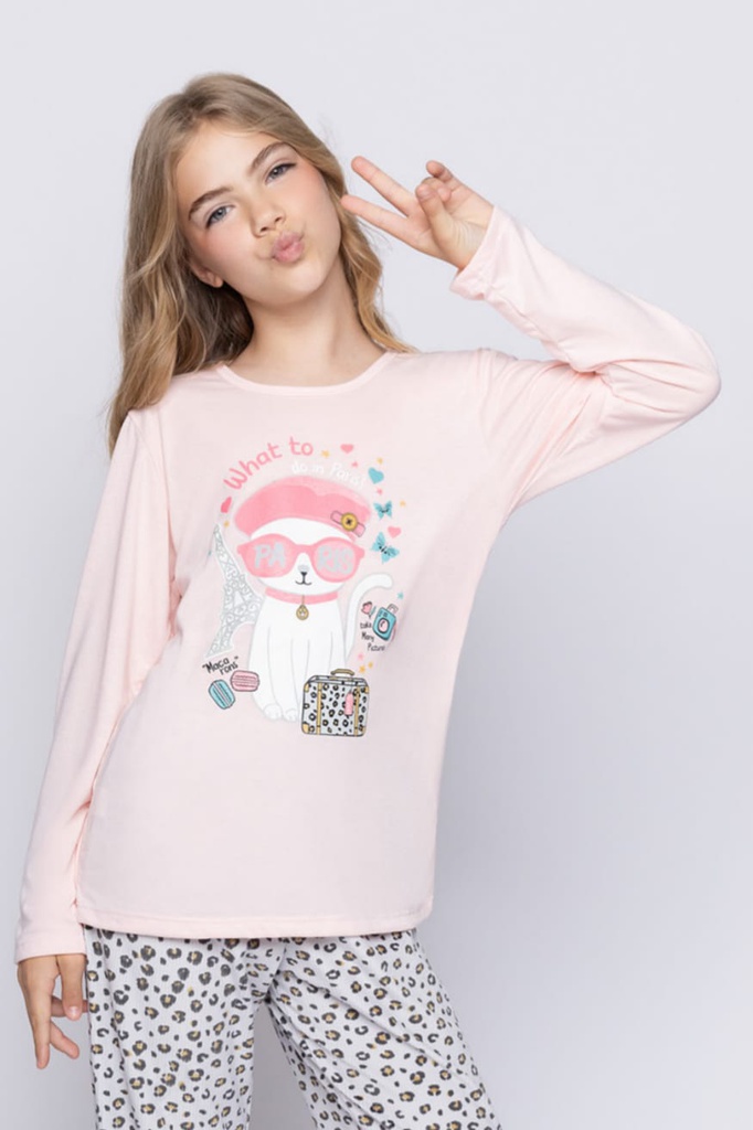 INV. PIJAMA NENA DE ALGODON REMERA CON ESTAMPA LOCALIZADA Y PANTALON PRINT