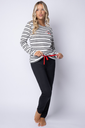 INV. PIJAMA DAMA DE ALGODON ESTAMPADO REMERA RAYADA Y PANTALON LISO
