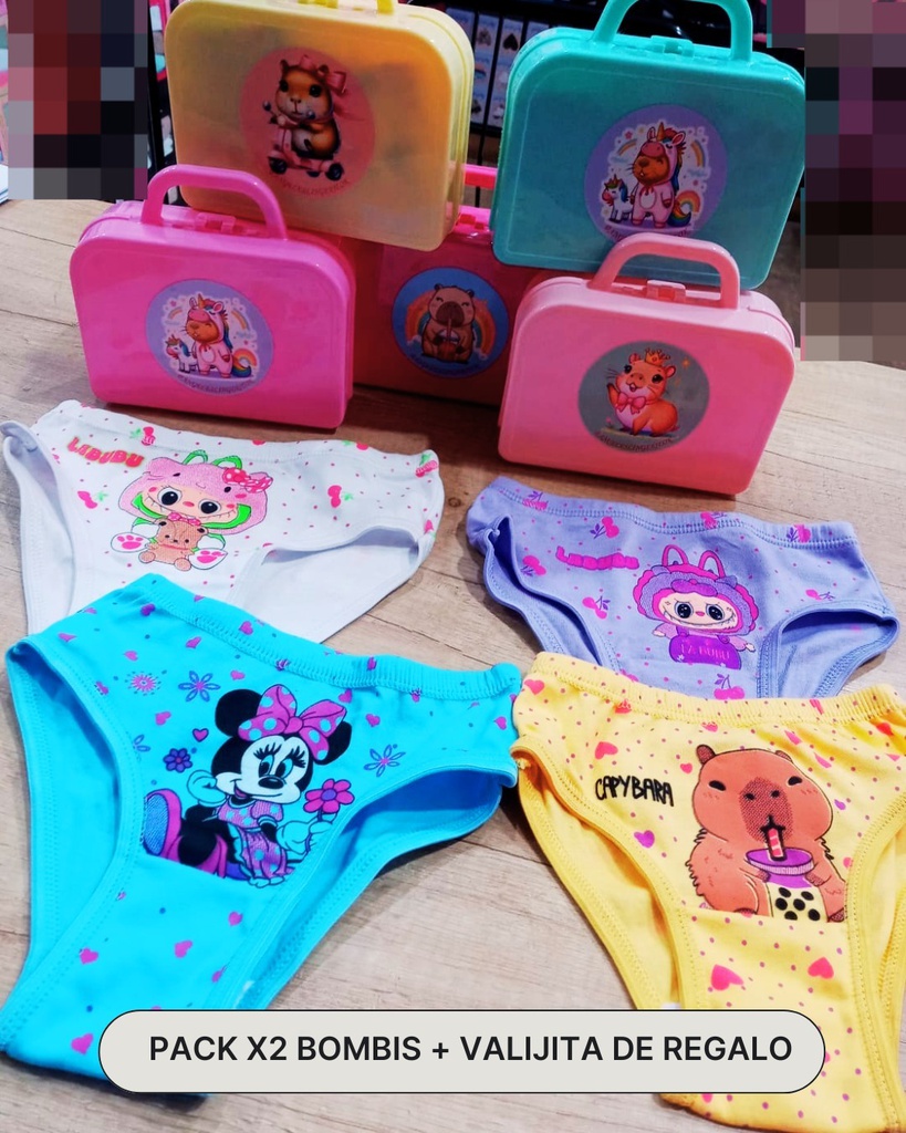PACK X2 BOMBACHA NENA CON VALIJA DE REGALO