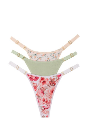 PACK X3 TANGA REGULABLE CAVADA DE ALGODÓN ESTAMPADA "VINTAGE"