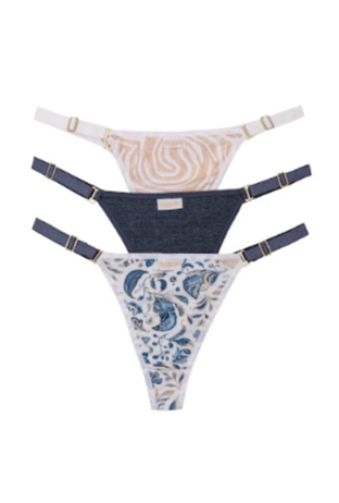 PACK X3 TANGA REGULABLE CAVADA DE ALGODÓN Y LYCRA ESTAMPADA "MEDITERRANEO"