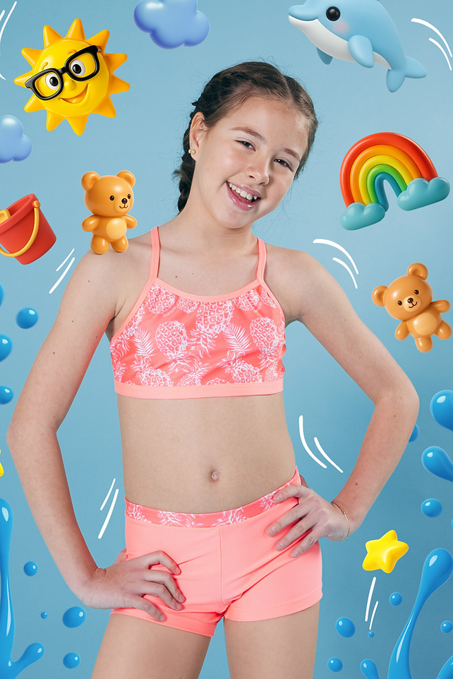 VER. MALLA BIKINI TOP ESTAMPADO Y MINI SHORT LISO