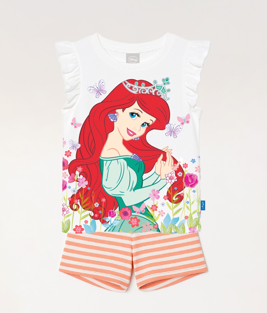 VER. PIJAMA REMERA LISA Y SHORT RAYADO "LA SIRENITA"