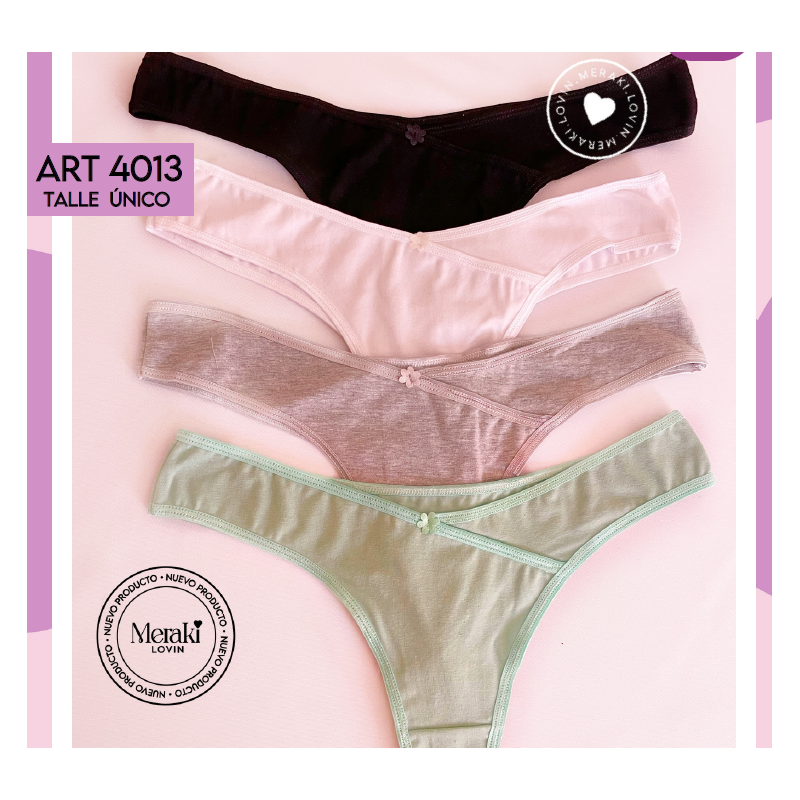 PACK X3 COLALES DE ALGODON Y LYCRA LISA CON DETALLE CRUZADO Y FLOR