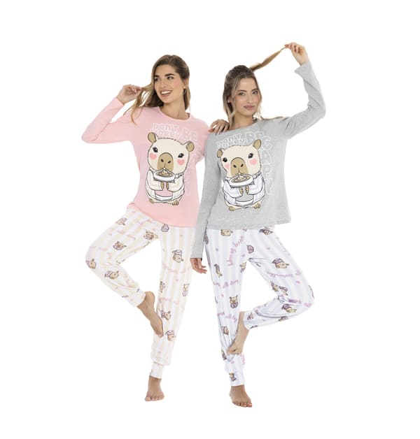 INV. PIJAMA MANGA LARGA DE JERSEY ESTAMPADO "CAPIBARA"