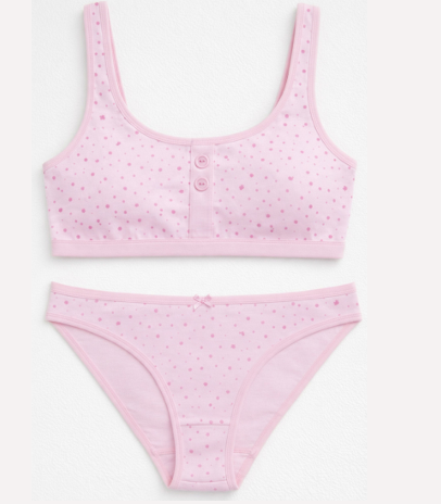 CONJUNTO TEENS ESTAMPADO DE ALGODÓN Y LYCRA CON BRETEL ANCHO Y VEDETINA "LUNARES"