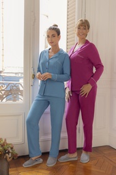 [PIA516]  INV. PIJAMA ABOTONADO LISO CON BOLSILLO