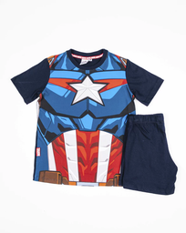 [DIS80817] VER. PIJAMA DISFRAZ MANGA CORTA SUBLIMADO "CAPITAN AMERICA" Y SHORT LISO