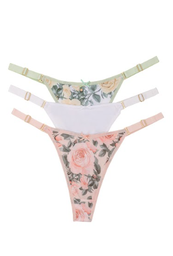 [FRA651] PACK X3 TANGA REGULABLE CAVADA DE MICROFIBRA "ROSAS"