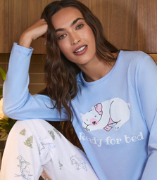 [LODP11000] INV. PIJAMA DE DAMA ESTAMPADO DE JERSEY "OSO"
