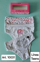 [SAY10031] PACK X3 VEDETINA JUVENIL DE ALGODÓN Y LYCRA ESTAMPADA CON CINTURA